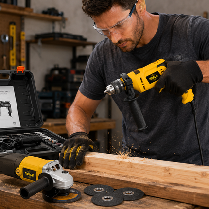 A- KIT TALADRO CON AMOLADORA ANGULAR 110V - 220V