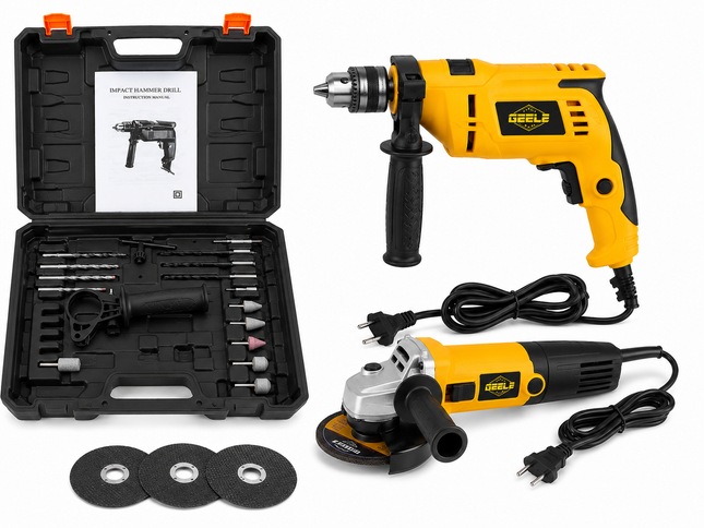 A- KIT TALADRO CON AMOLADORA ANGULAR 110V - 220V